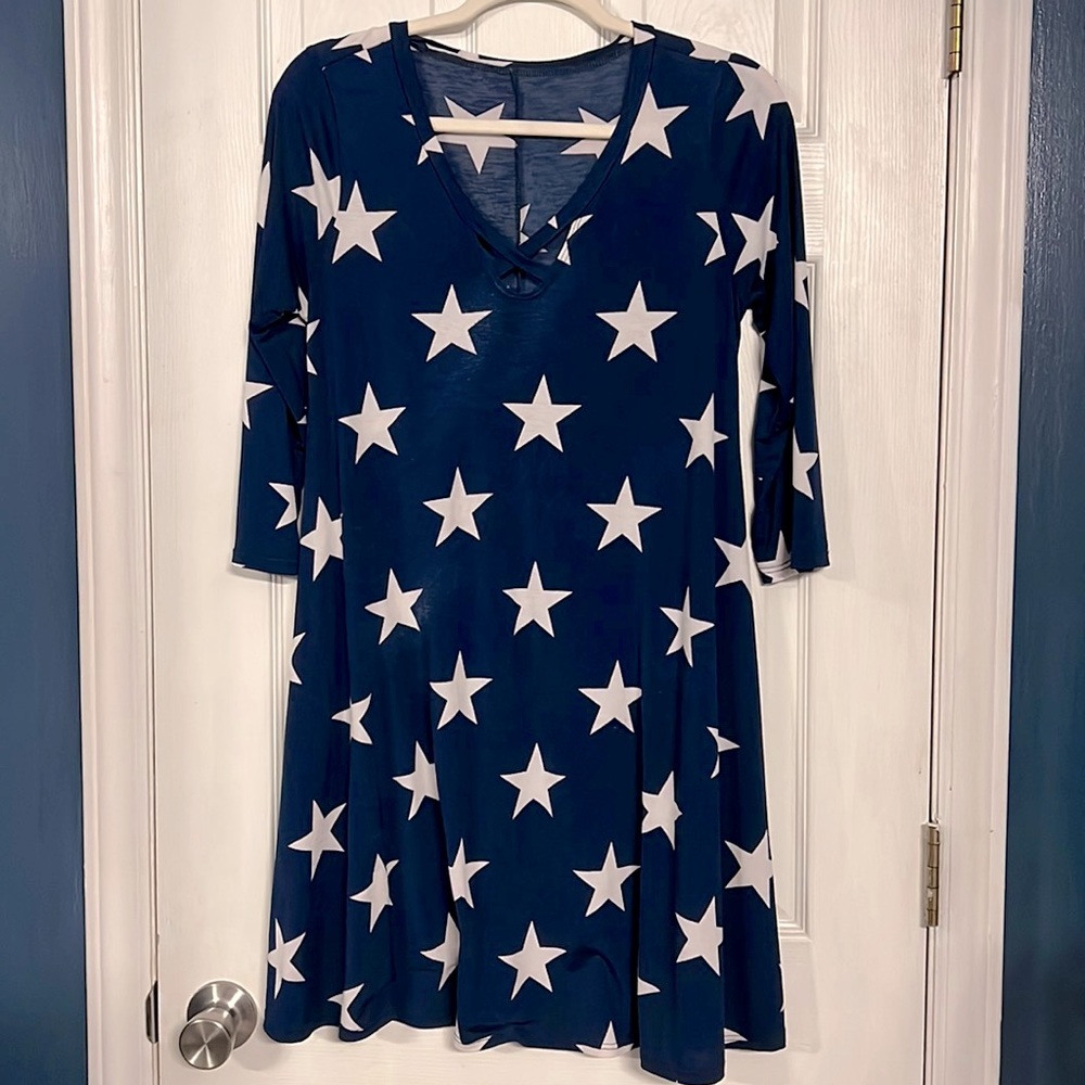 Boutique Blue and White Stars Tunic/Dress- Size M